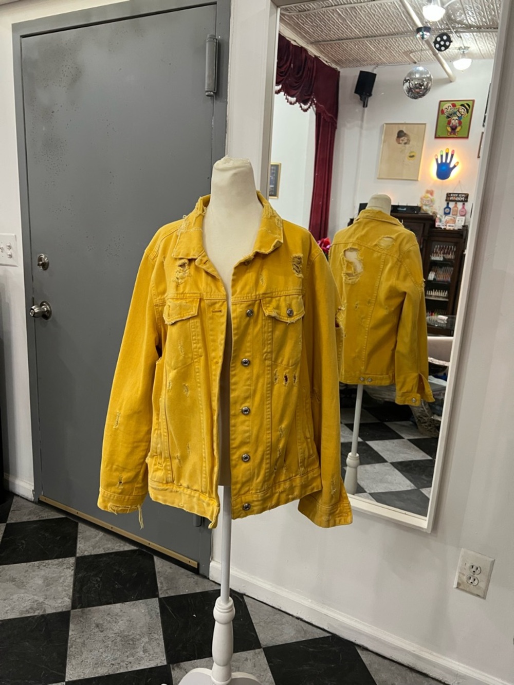Mustard Yellow Distressed Denim Jacket